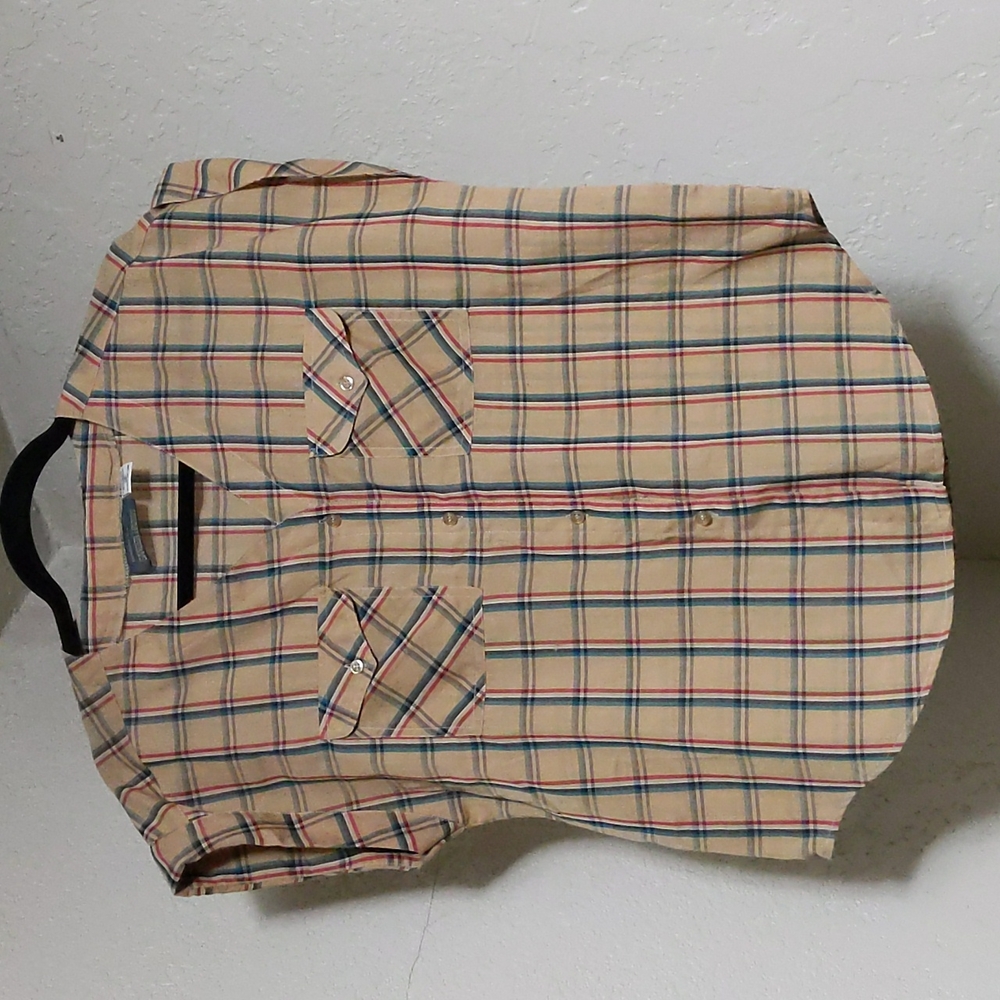 Vintage boxy button down plaid cap sleeve blouse